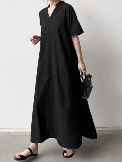 Loose Short Sleeves Color V-neck Maxi Dresses