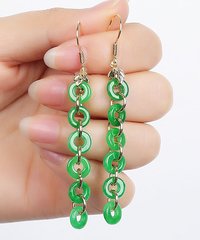 Green Sterling Silver Overgild Dry Green Jade Drop Earrings