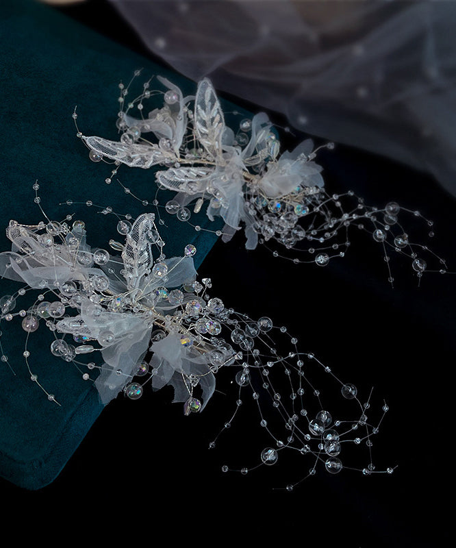 Apricot Tulle Crystal Beading Tassel Hairpin