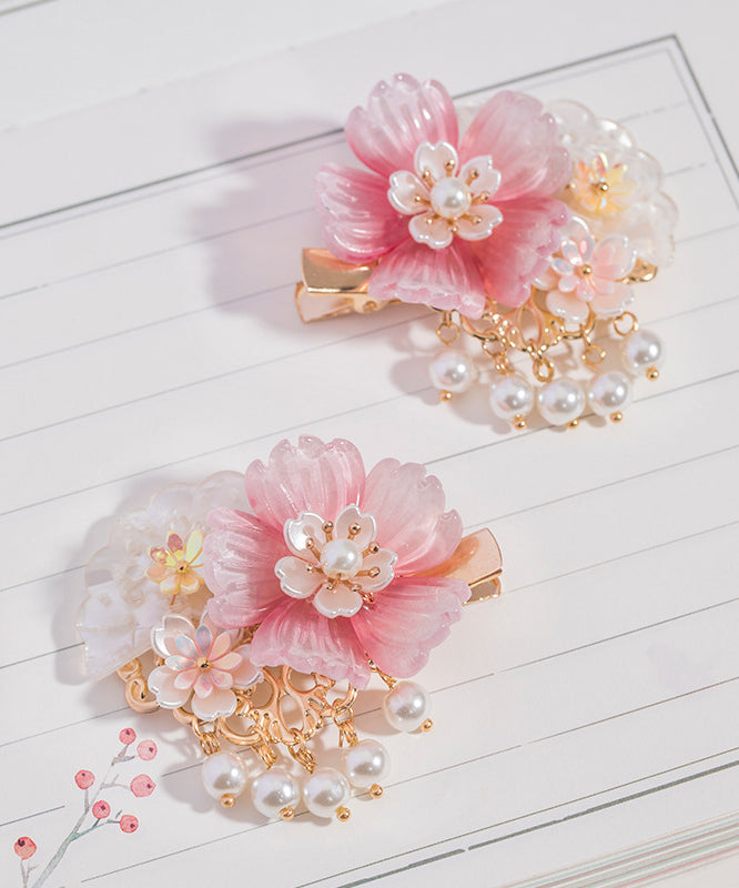 Style Pink Copper Overgild Pearl Resin Tassel a Pair Hairpin