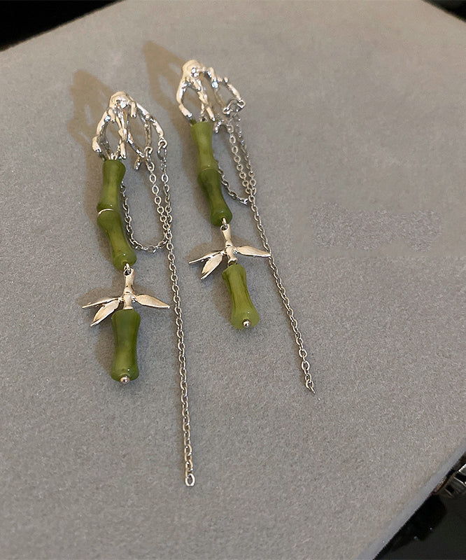 Diy Green Bamboo Alloy Acrylic Tassel Drop Earrings