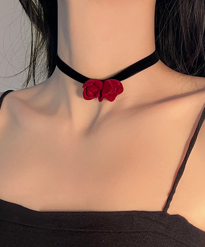 Handmade Red Silk Velvet Bow Pendant Necklace