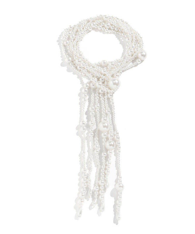 White Alloy Pearl Tassel Locket Necklace