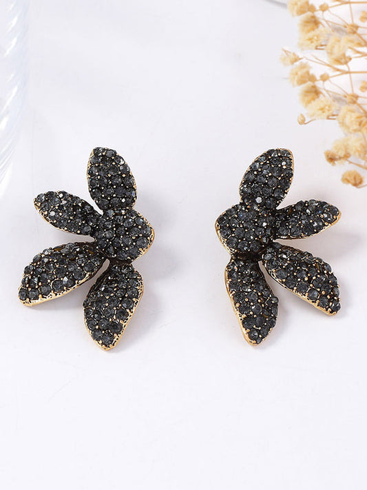 Flower Shape Geometric Rhinestone Shiny Earrings Accessories