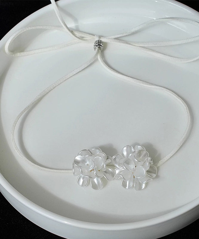 White Leather Bow Tie Lace Pendant Necklace