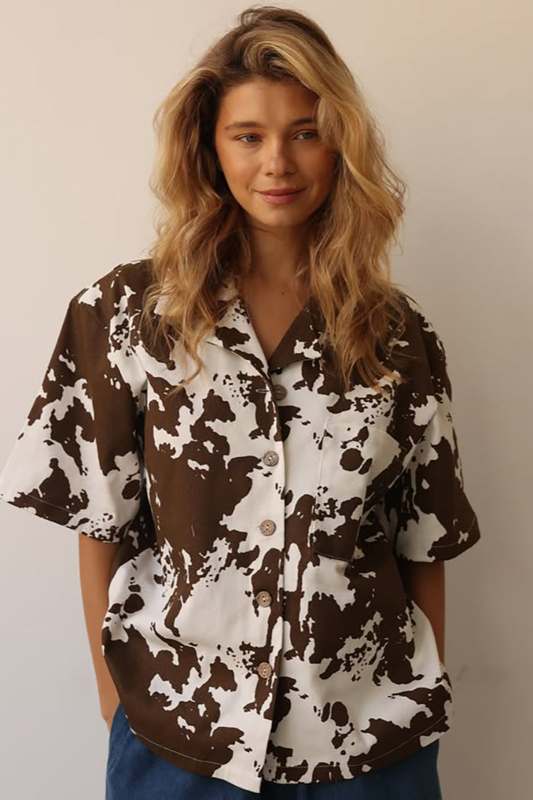 Loose Printed Short Sleeve Blouse