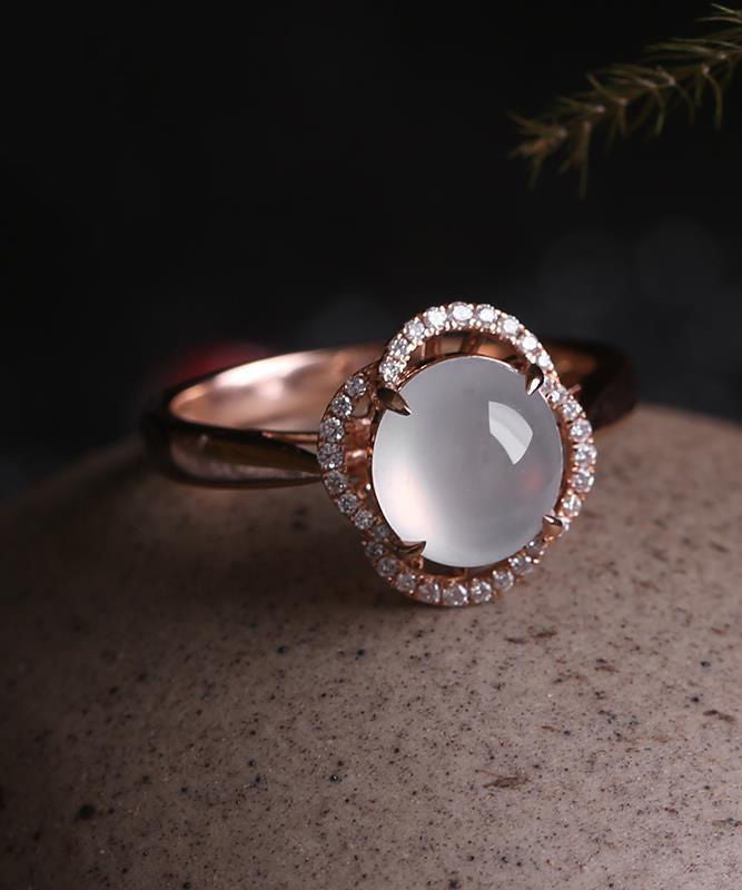 Diy Rose Sterling Silver Overgild Zircon Jade Rings