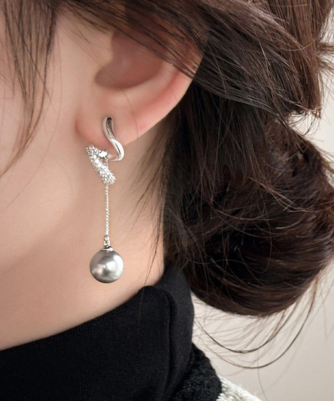 Diy Silk Sterling Silver Zircon Tassel Drop Earrings