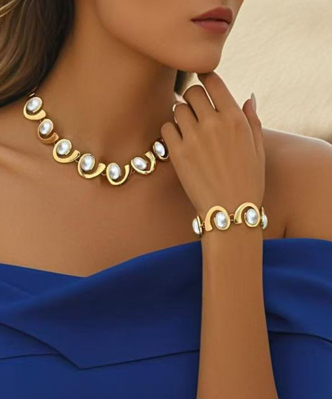 Gold Copper Necklace and Chain Bracelet Two-piece Set