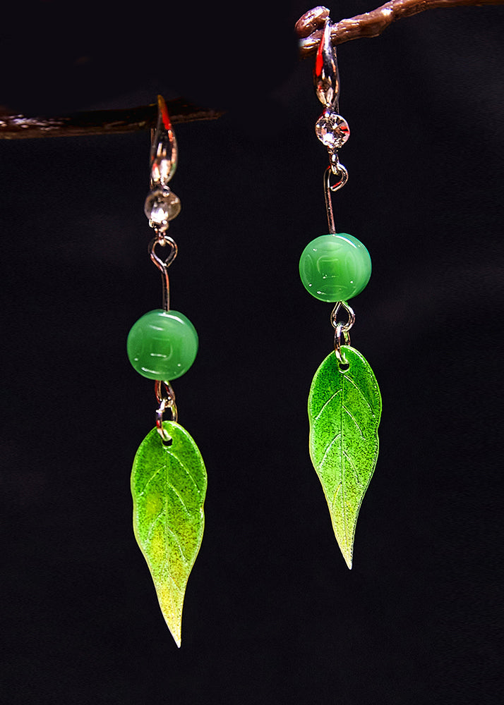 Zircon Green Leaf Acrylic Drop Earrings