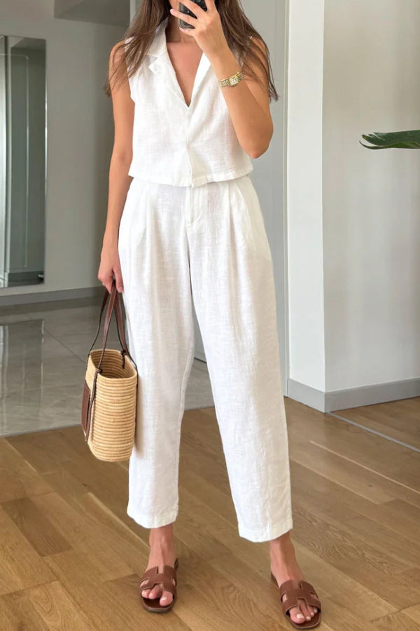Lapel Vest \u0026 Pants Cotton Linen Two-piece Set