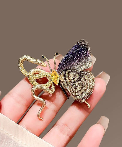 Gradient Color Copper Overgild Golden Snake Butterfly Brooches