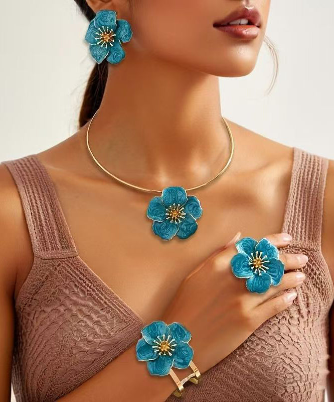 Modern Blue Metal Alloy Bangle ,stud Earrings ,rings and Pendant Necklace Four-piece Set