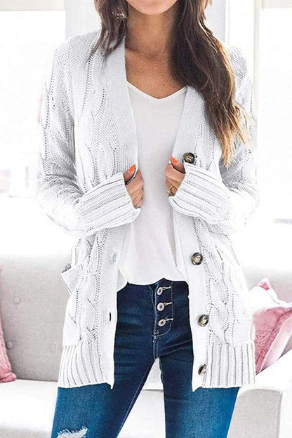 Knitted Color Button Down Chunky Outwear Cardigan