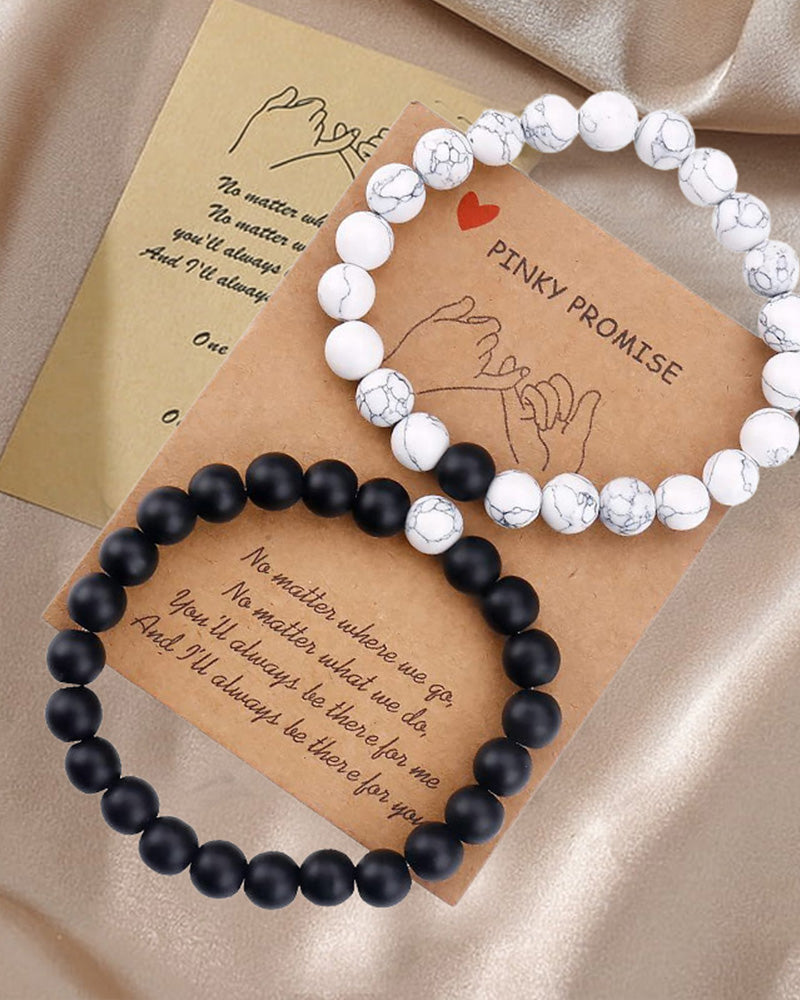 Black and White Bead Woven Couple Bracelet Set