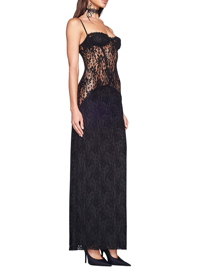 Lace See-through Croset Maxi Dress