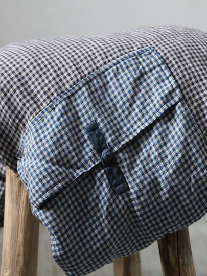 Loose Linen Plaid Round-neck Long Dress