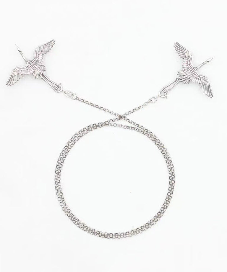 Boutique Silk Sterling Silver Crane Brooches