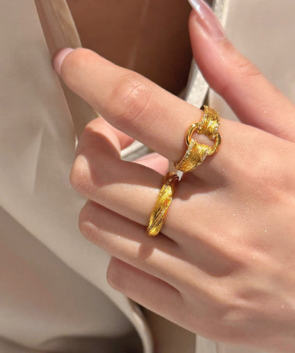 Modern Gold Sterling Silver Overgild Zircon Open Rings Two-piece Set
