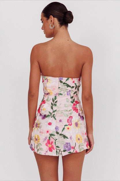 Bandeau Embroidered Mini Dress