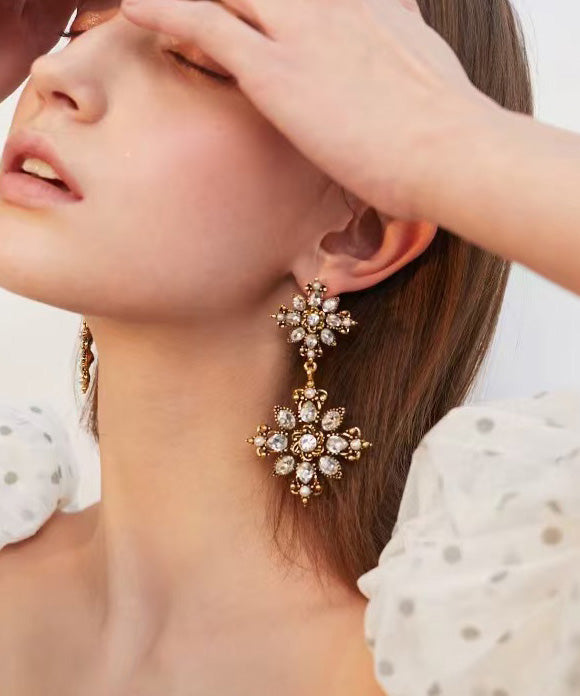 Korean Court Style Gold Zircon Personalized Earrings