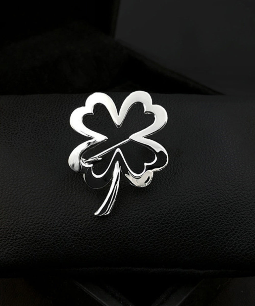 Diy Gold Stainless Steel Four Leaf Clover Hollow Out Brooches