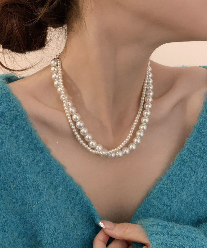 White Double Layer Pearl Princess Necklace