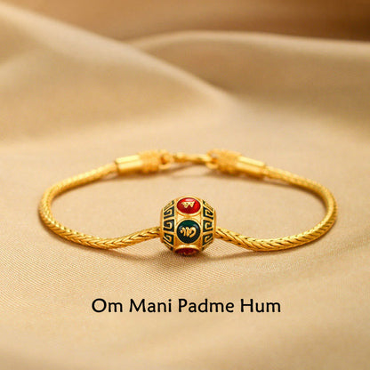 Buddha Stones Tibetan 18k Gold Om Mani Padme Hum Lucky Koi Fish Fu Character Ingot Copper Coin Peace Bracelet