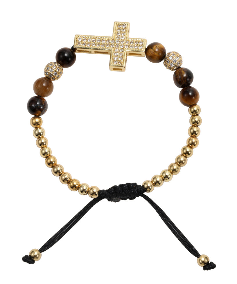Gold Copper Overgild Zircon Cross Charm Bracelet