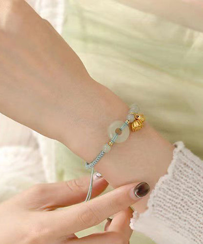 Colorblock Sterling Silver Overgild Jade Ping Buckle Tassel Charm Bracelet