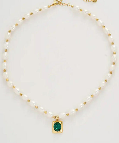 Dinner White Copper Overgild Pearl Diamond Pendant Necklace