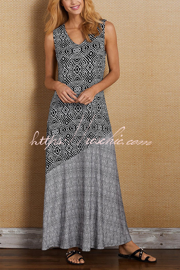 And Unique Printed V Neck Maxi Dress