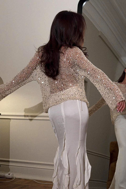 Sequin Long Sleeve Knit Blouse