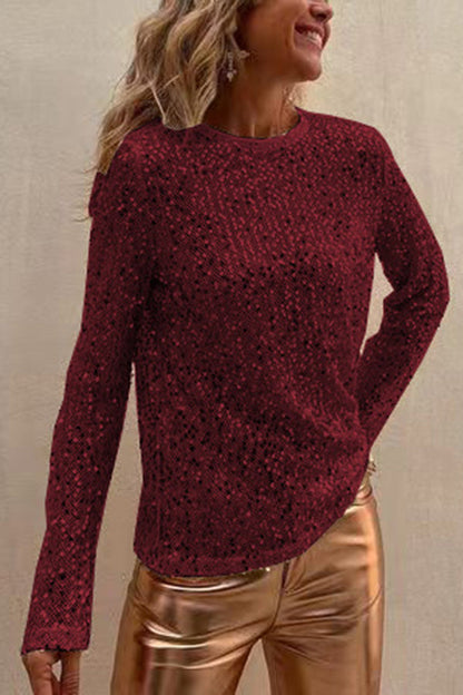 Keep It Shine Sequin Long Sleeve Shift Blouse(shipped Within 24 Hours)
