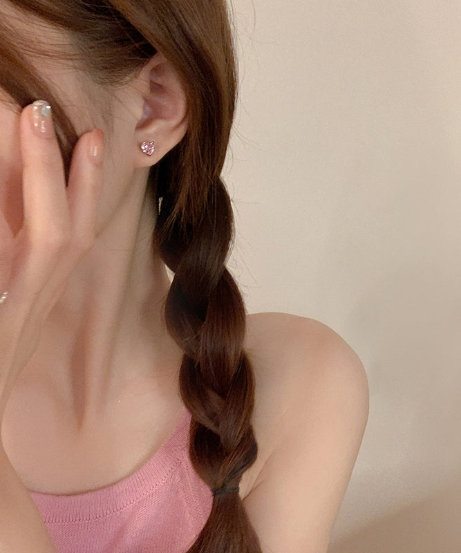 Pink Sterling Silver Zircon Bow Water Drop Stud Earrings