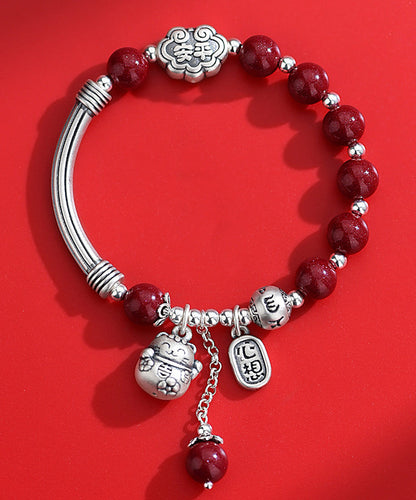 Mulberry Sterling Silver Cinnabar Tassel Charm Bracelet