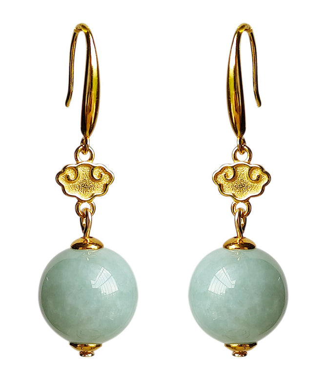 Light Green Sterling Silver Overgild Jade Drop Earrings
