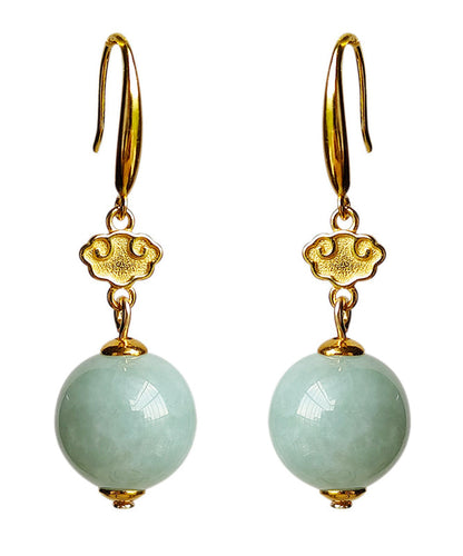 Light Green Sterling Silver Overgild Jade Drop Earrings