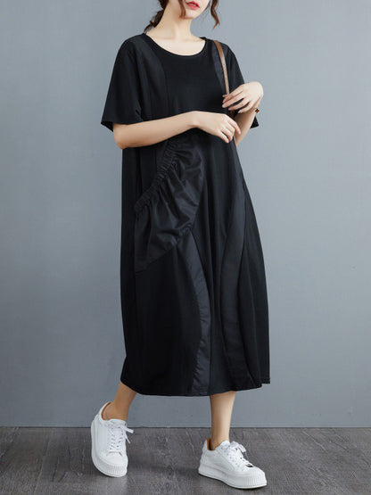 Simple Color Split-joint Midi Dress