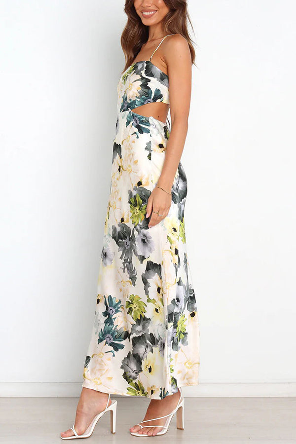 Garden Party Satin Cut Out Back Lace-up Maxi Dress