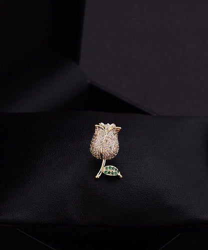 Pink Overgild Inlaid Zircon Rose Brooches