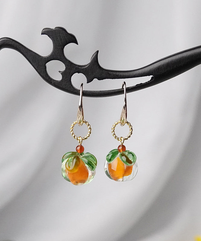 Orange Sterling Silver Overgild Coloured Glaze Agate Drop Earrings