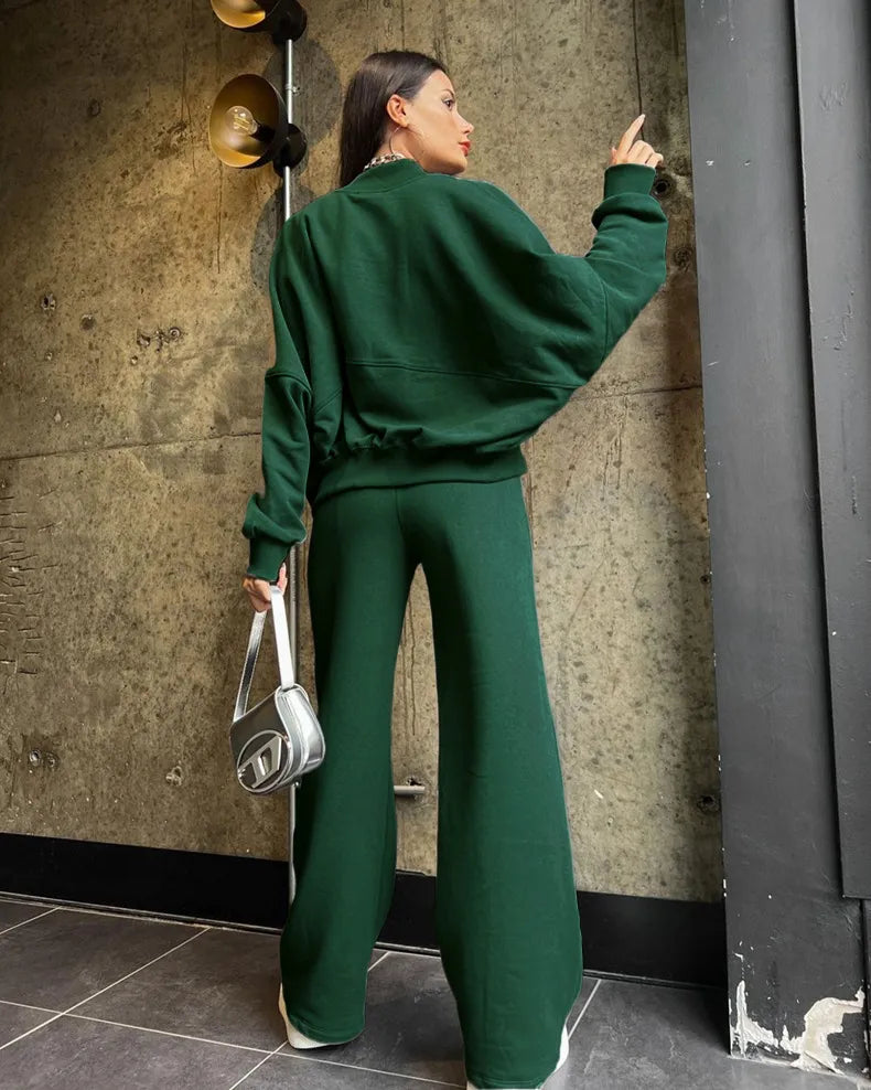 Urban - Green Zippered Cardigan and Trousers Set