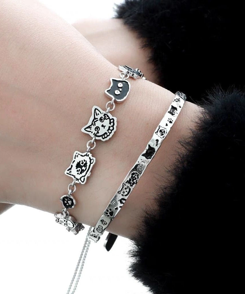 Original Silk Copper Graffiti Little Cats Charm Bracelet Two-piece Set