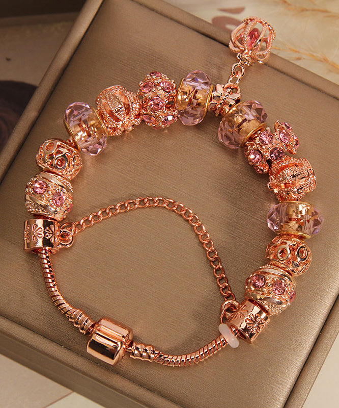 Rose Gold Sterling Silver Crystal Crown Tassel Charm Bracelet