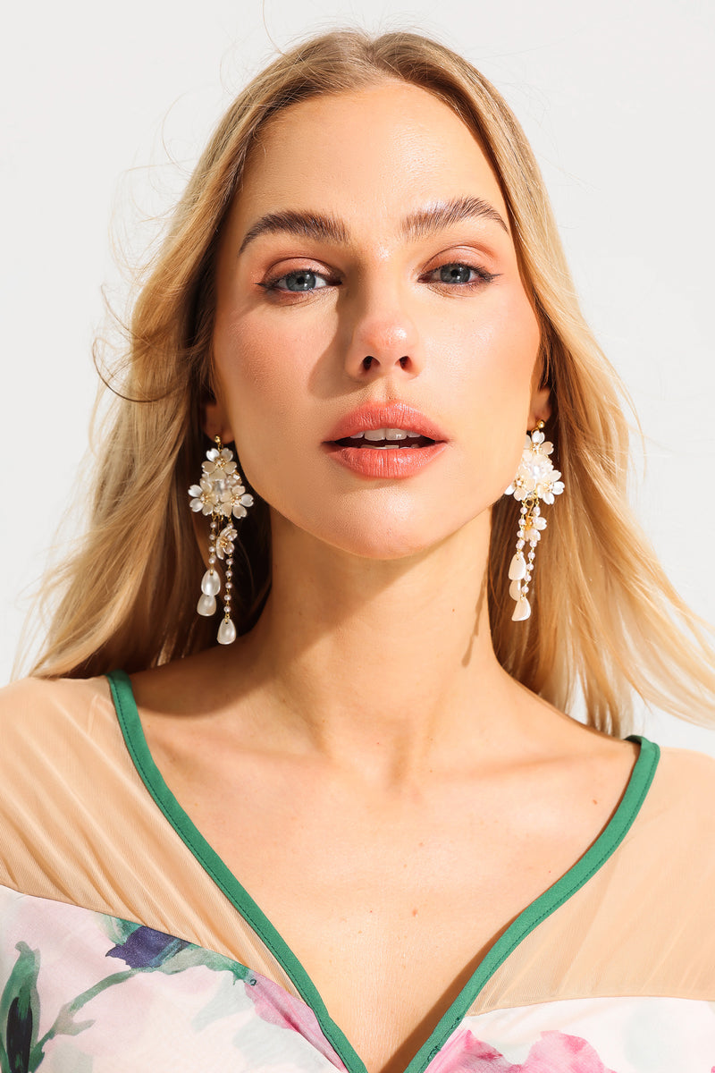 Faux Pearl Tassel Drop Earrings