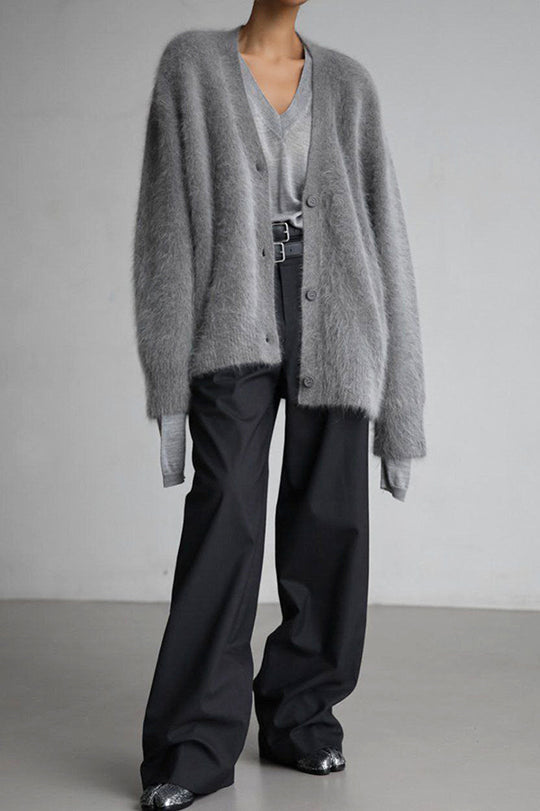 Color Loose V-neck Long-sleeved Lazy Knitted Cardigan