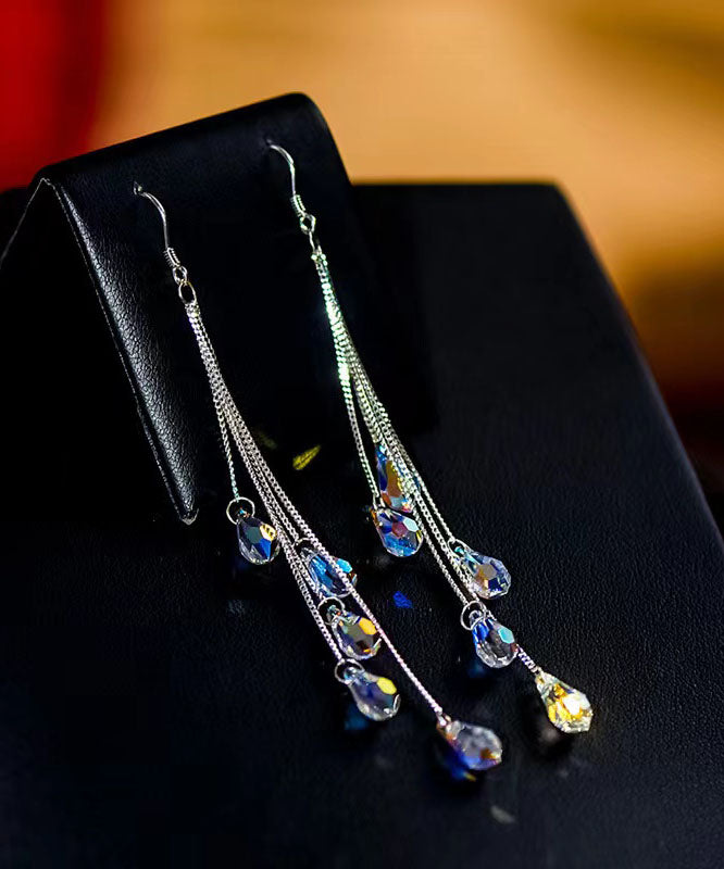 Rainbow Sterling Silver Crystal Tassel Drop Earrings