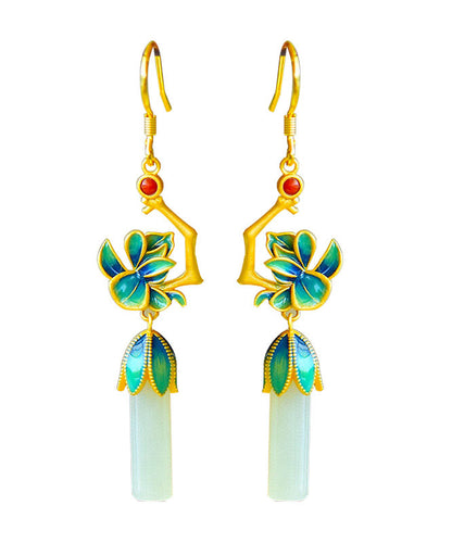 Blue Sterling Silver Jade Agate Enamel Drop Earrings