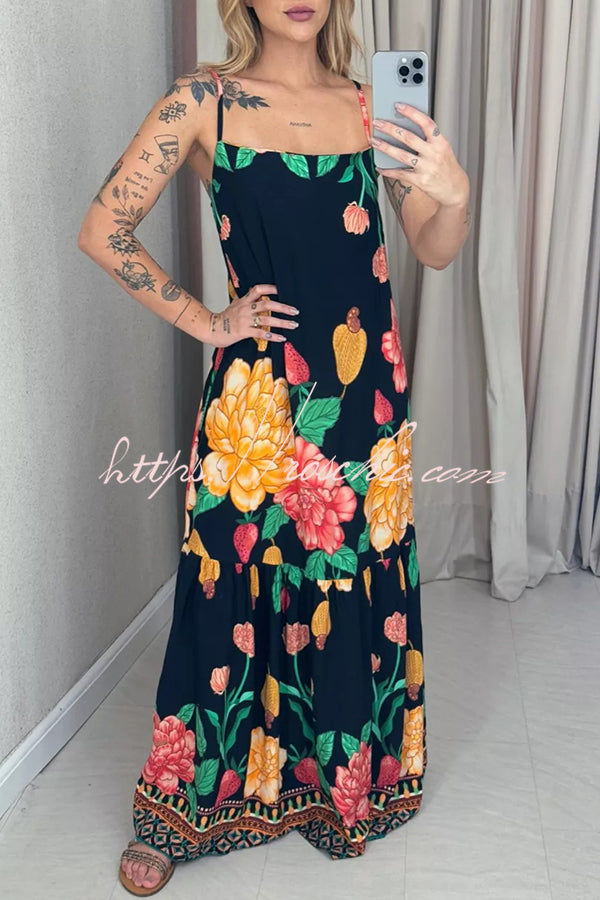 Print Halter Back Loose Pocket Full Hem Maxi Dress